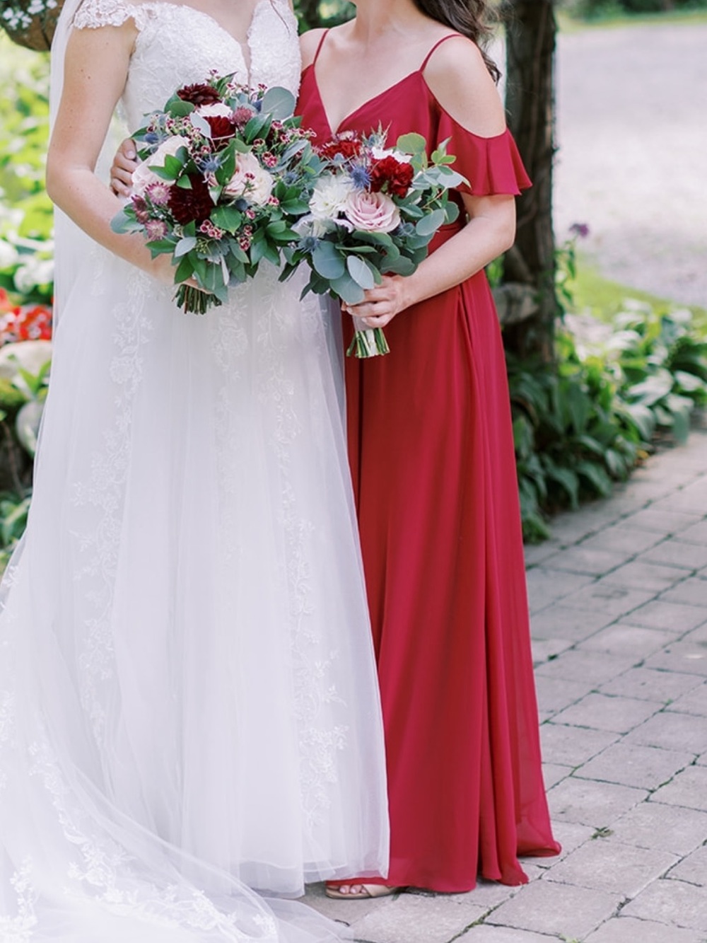 Red Ruffled Spaghetti-Strap Bridesmaid Dress - Picture 3 of 3